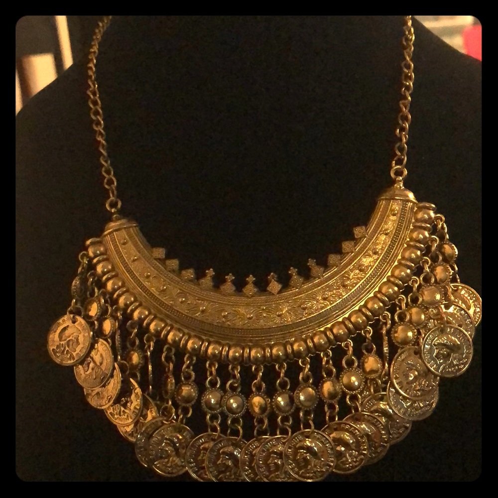 Goldtone coin collar necklace